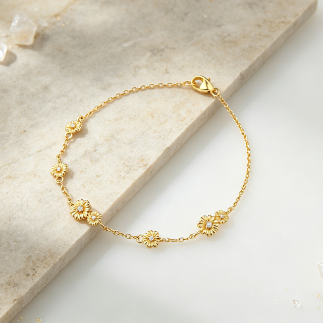 925 Sterling Silver CZ Daisy Flower Bracelet