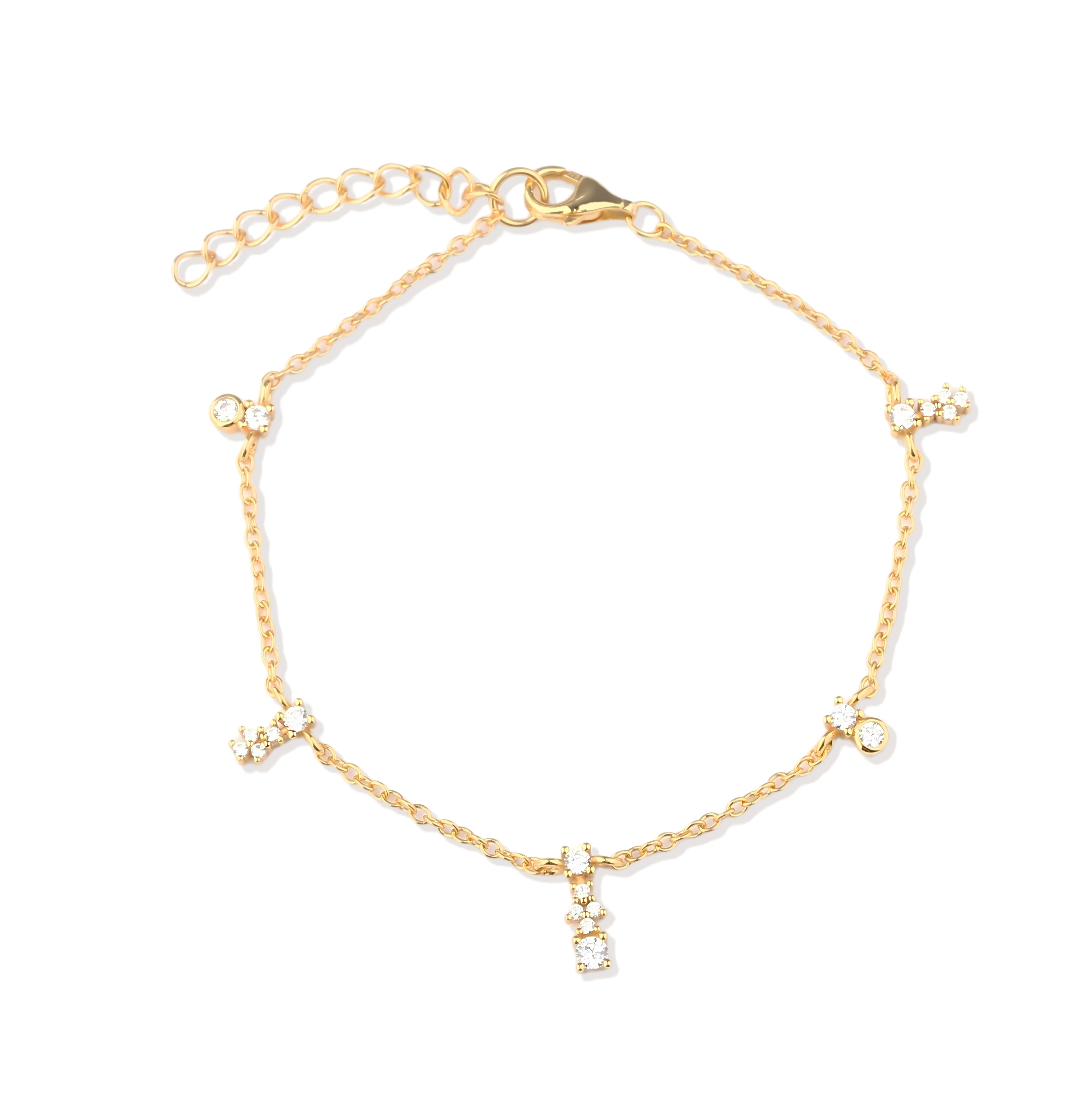 925 Sterling Silver Multi CZ Drop Charm Bracelet