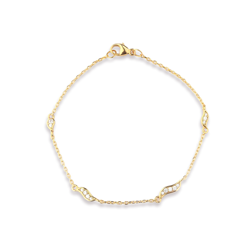 925 Sterling Silver CZ Paved Wavy Link Bracelet