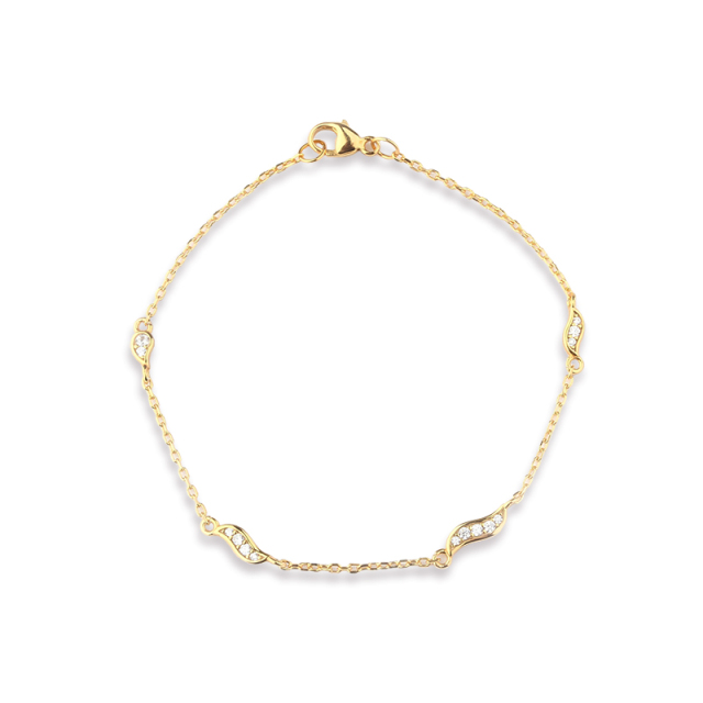 925 Sterling Silver CZ Paved Wavy Link Bracelet