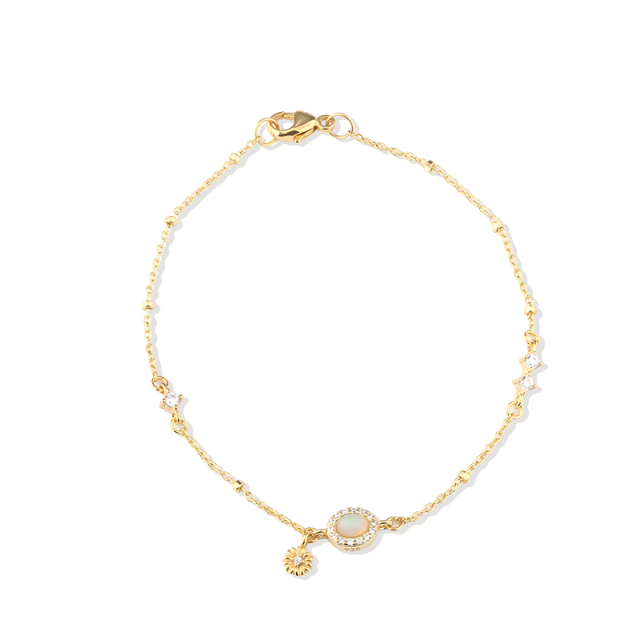 925 Sterling Silver Opal CZ Charm Bracelet