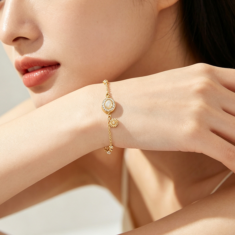 925 Sterling Silver Opal CZ Charm Bracelet
