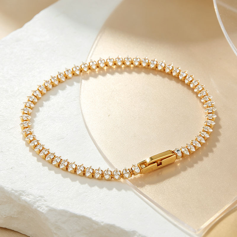 925 Sterling Silver 2*4mm Marquise CZ Tennis Bracelet with Nice Clasp
