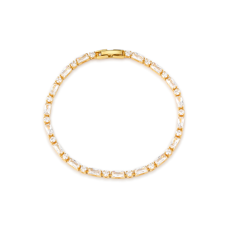 925 Sterling Silver Baguette and Round CZ Tennis Bracelet
