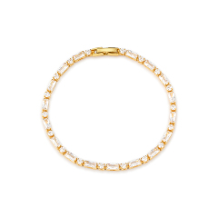 925 Sterling Silver Baguette and Round CZ Tennis Bracelet