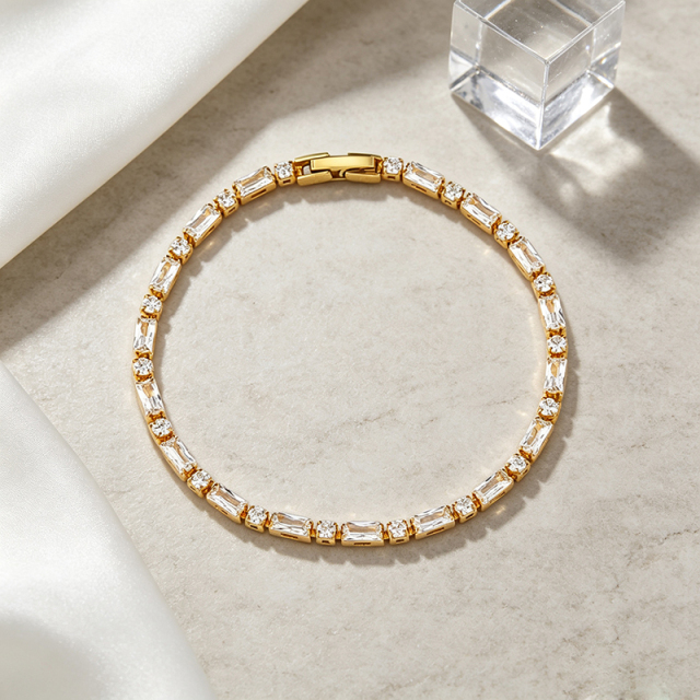 925 Sterling Silver Baguette and Round CZ Tennis Bracelet