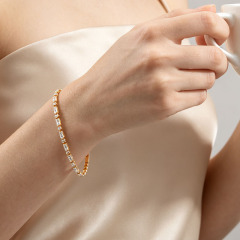 925 Sterling Silver Baguette and Round CZ Tennis Bracelet