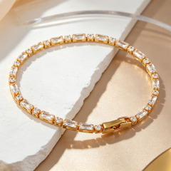 925 Sterling Silver Baguette and Round CZ Tennis Bracelet