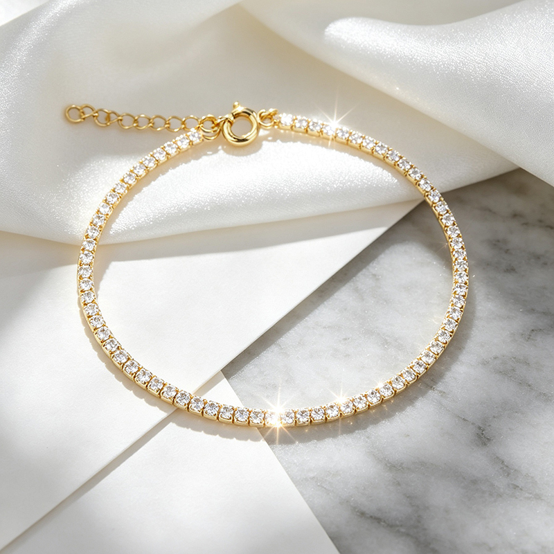 925 Sterling Silver Round Tennis Bracelet with Spring Clasp