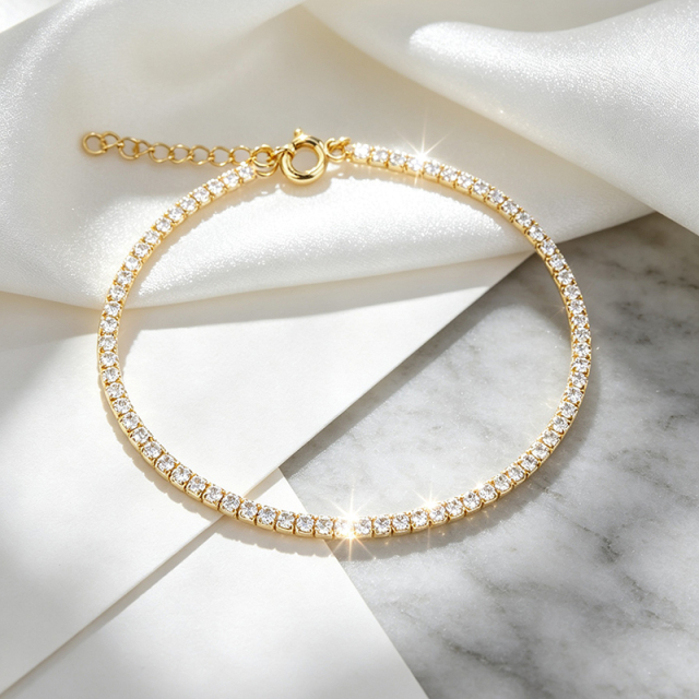 925 Sterling Silver Round Tennis Bracelet with Spring Clasp