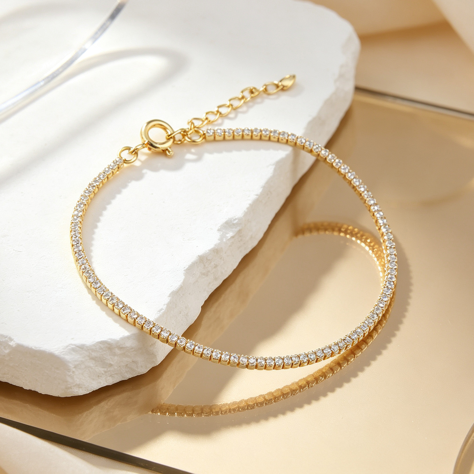 925 Sterling Silver Round Tennis Bracelet with Spring Clasp