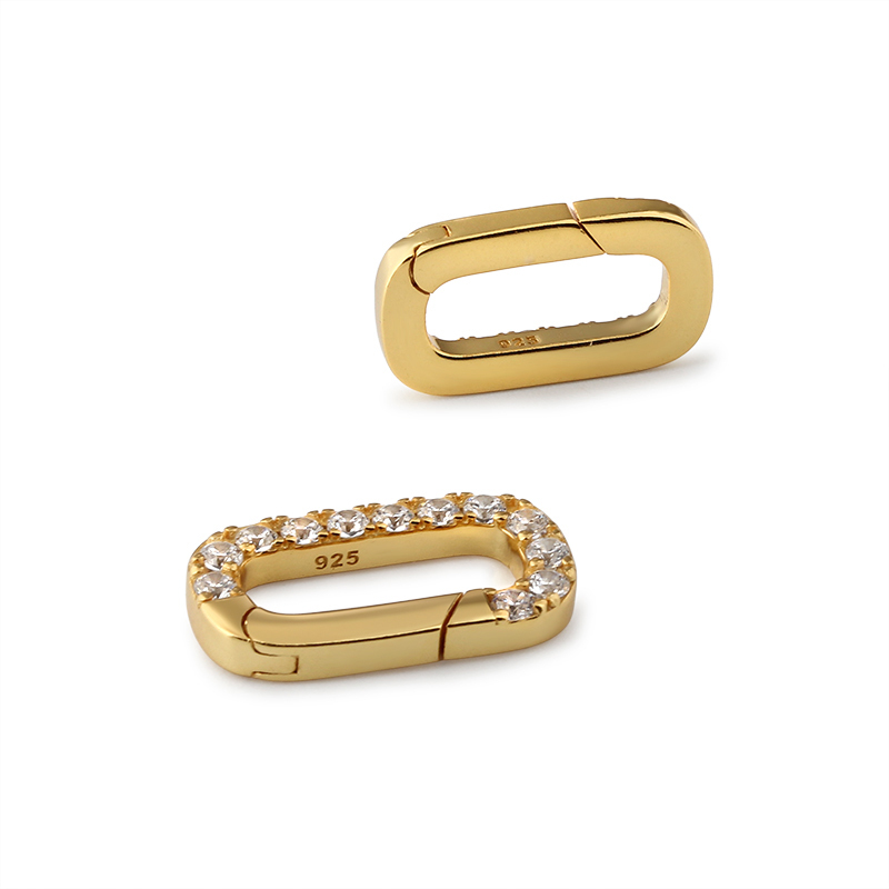 925 Sterling Silver Zircon Rectangle Spring Clasp
