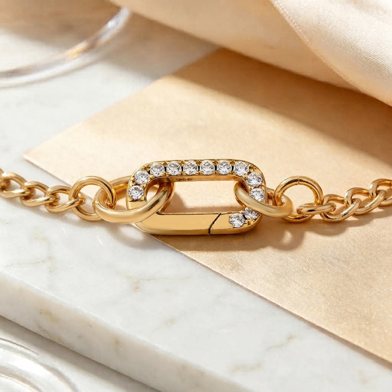 925 Sterling Silver Zircon Rectangle Spring Clasp