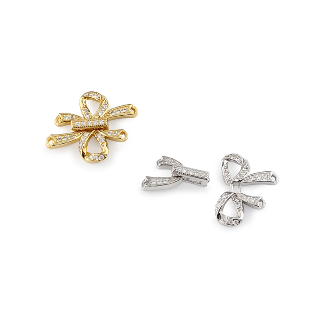925 Sterling Silver Zircon Bow Shape Clasp