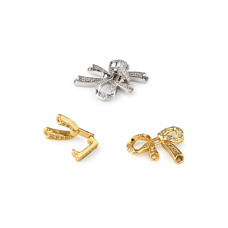 925 Sterling Silver Zircon Bow Shape Clasp