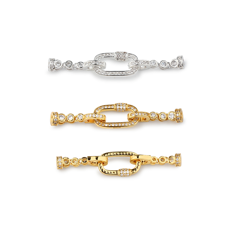 925 Sterling Silver Oval Link Pave Zircon Toggle Clasp