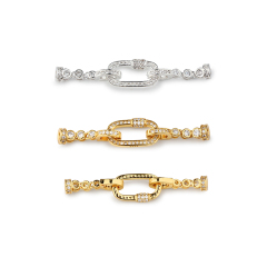 925 Sterling Silver Oval Link Pave Zircon Toggle Clasp