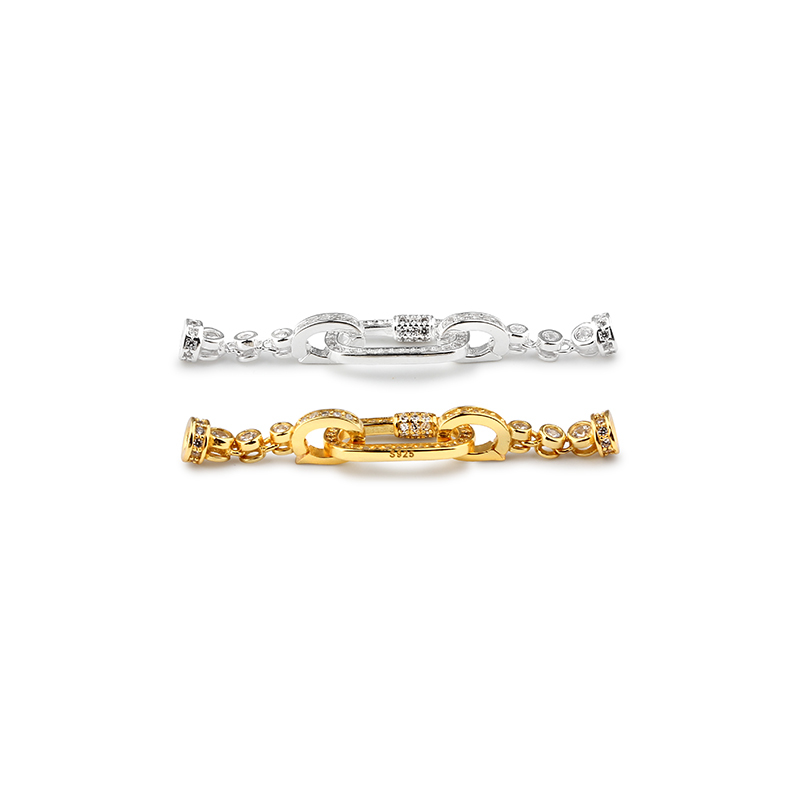 925 Sterling Silver Oval Link Pave Zircon Toggle Clasp