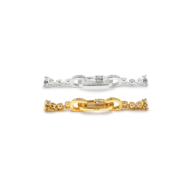 925 Sterling Silver Oval Link Pave Zircon Toggle Clasp