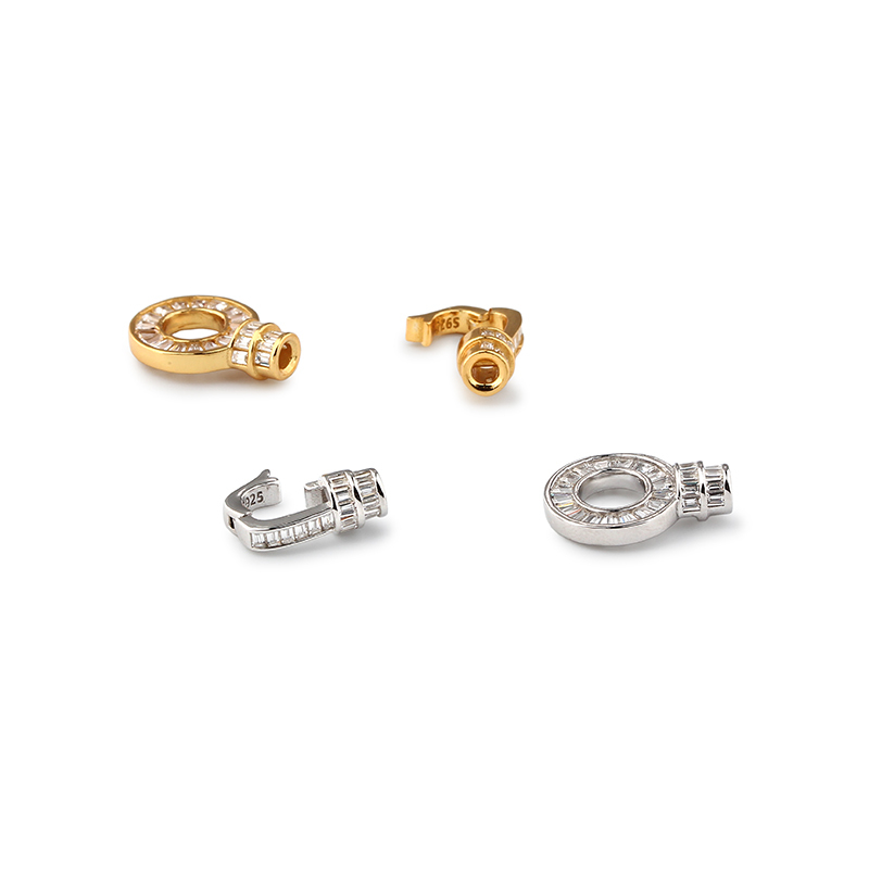925 Sterling Silver Baguette Zircon Circle Toggle Clasp