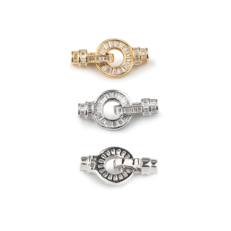 925 Sterling Silver Baguette Zircon Circle Toggle Clasp