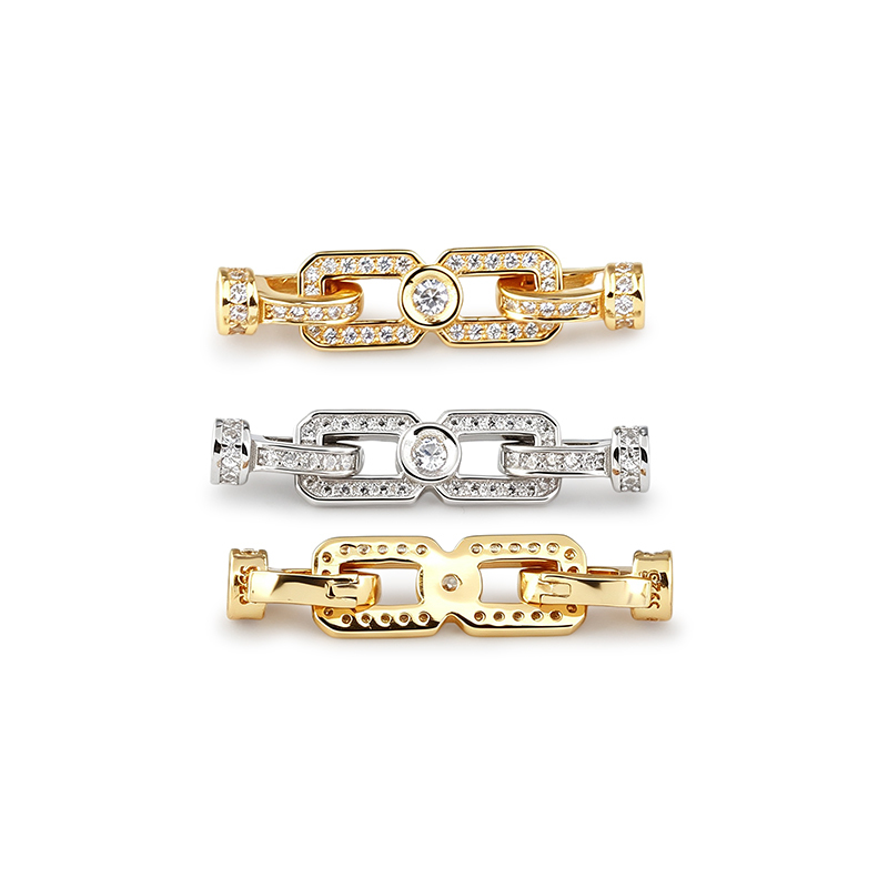 925 Sterling Silver Interlocking Link Zircon Toggle Clasp