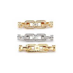 925 Sterling Silver Interlocking Link Zircon Toggle Clasp
