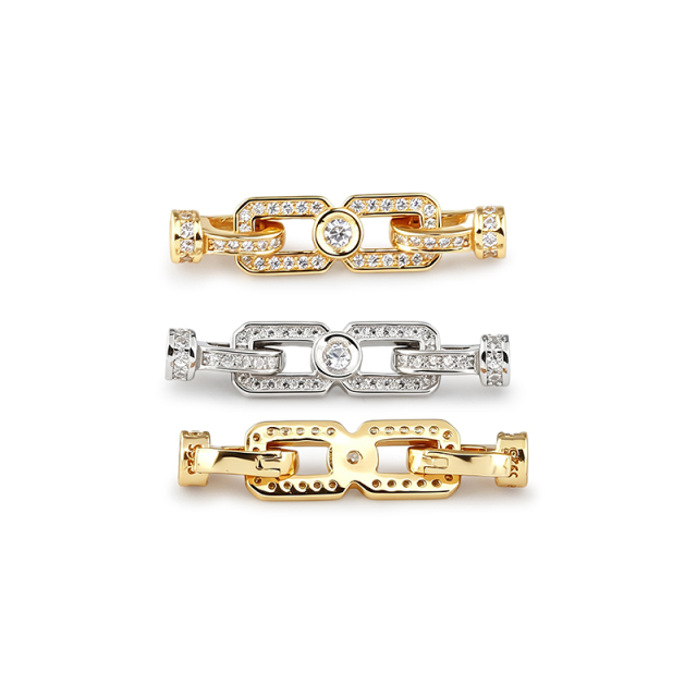 925 Sterling Silver Interlocking Link Zircon Toggle Clasp