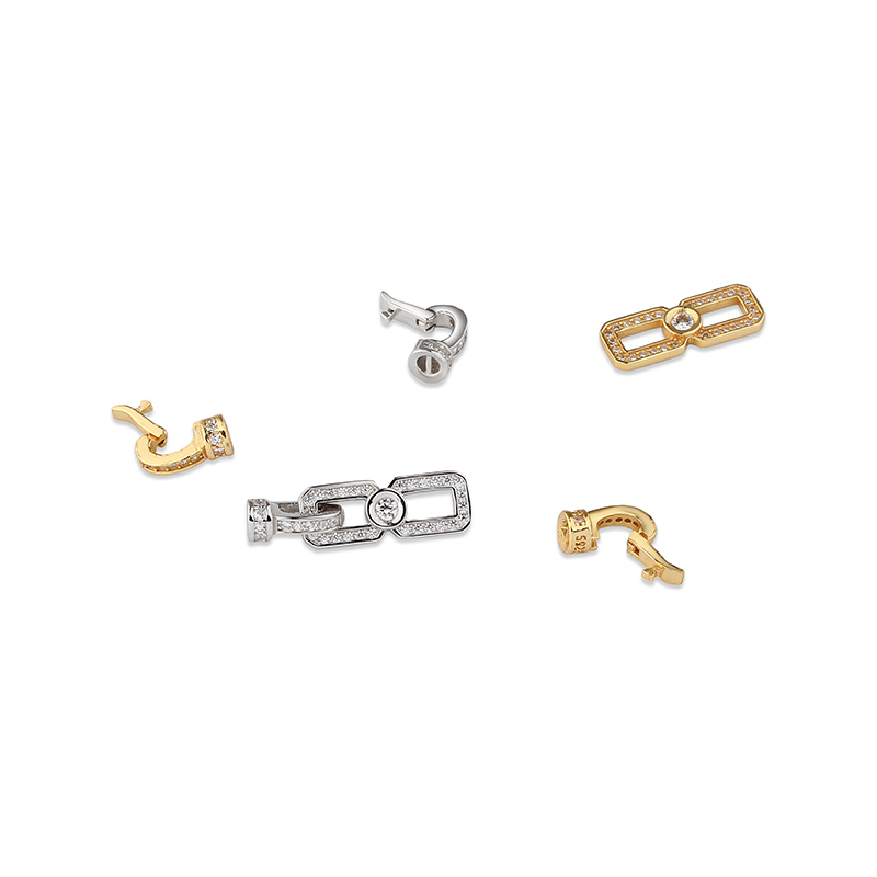 925 Sterling Silver Interlocking Link Zircon Toggle Clasp