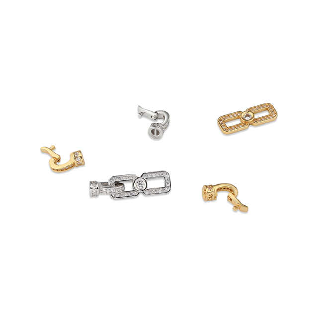925 Sterling Silver Interlocking Link Zircon Toggle Clasp