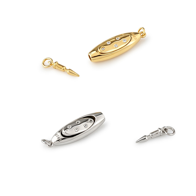 925 Sterling Silver Oval Zircon Box Clasp