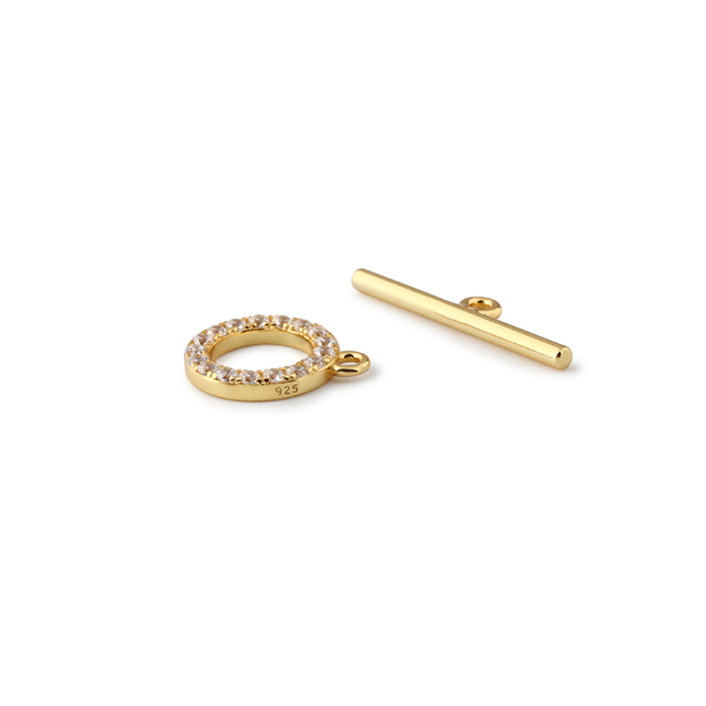 925 Sterling Silver CZ Paved Circle OT Toggle Clasp