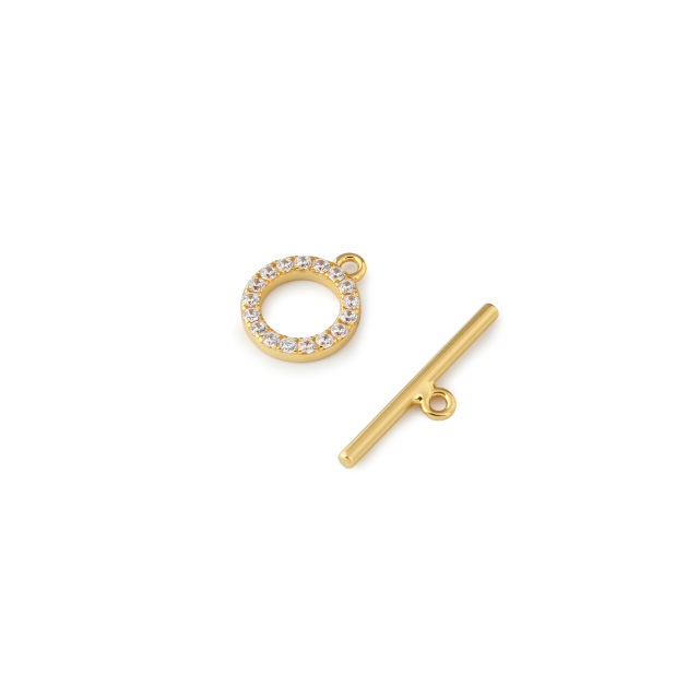 925 Sterling Silver CZ Paved Circle OT Toggle Clasp