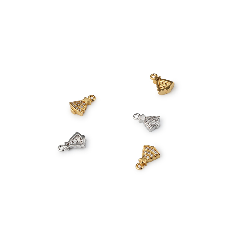 925 Sterling Silver Christmas Tree Charm With Cubic Zirconia