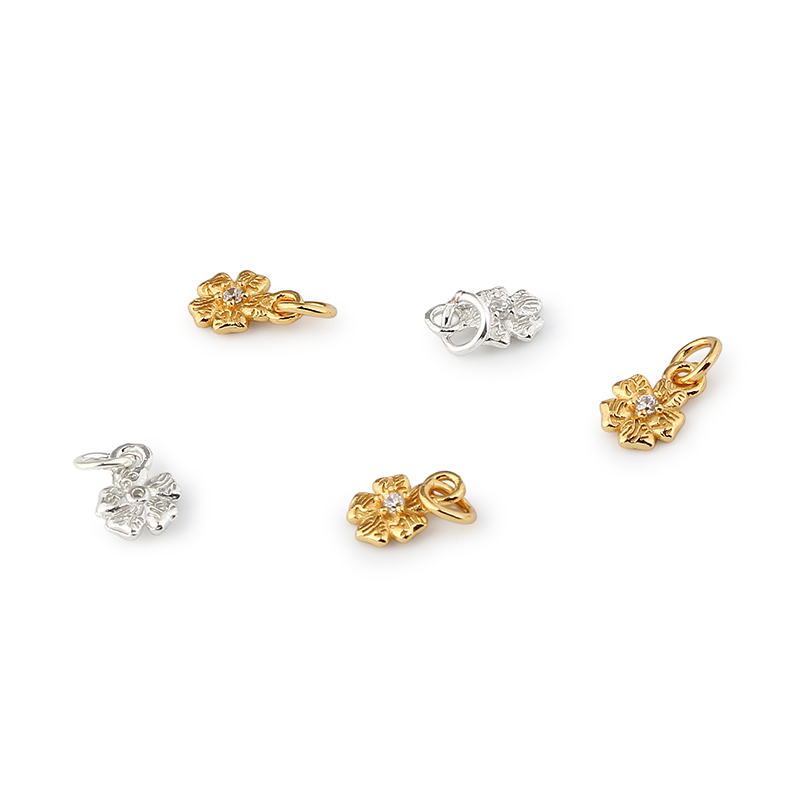 925 Sterling Silver Flower Charm With Cubic Zirconia