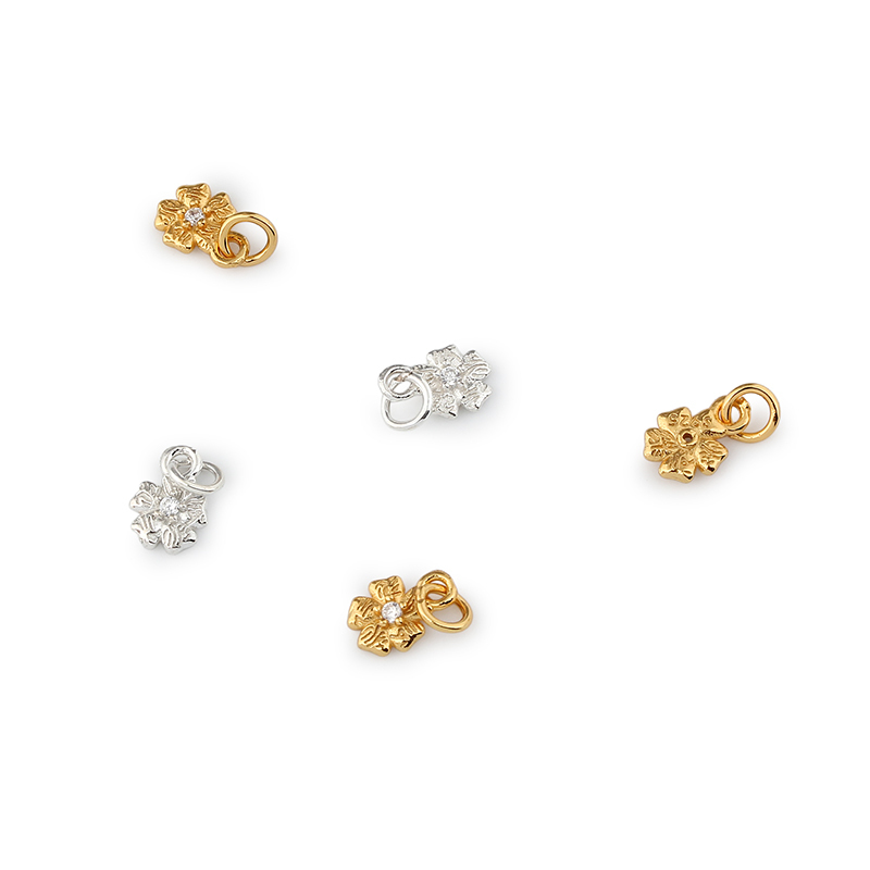 925 Sterling Silver Flower Charm With Cubic Zirconia