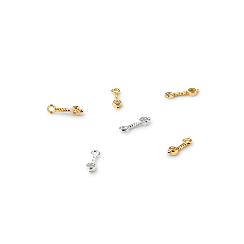 925 Sterling Silver Twisted Bar Charm With Cubic Zirconia