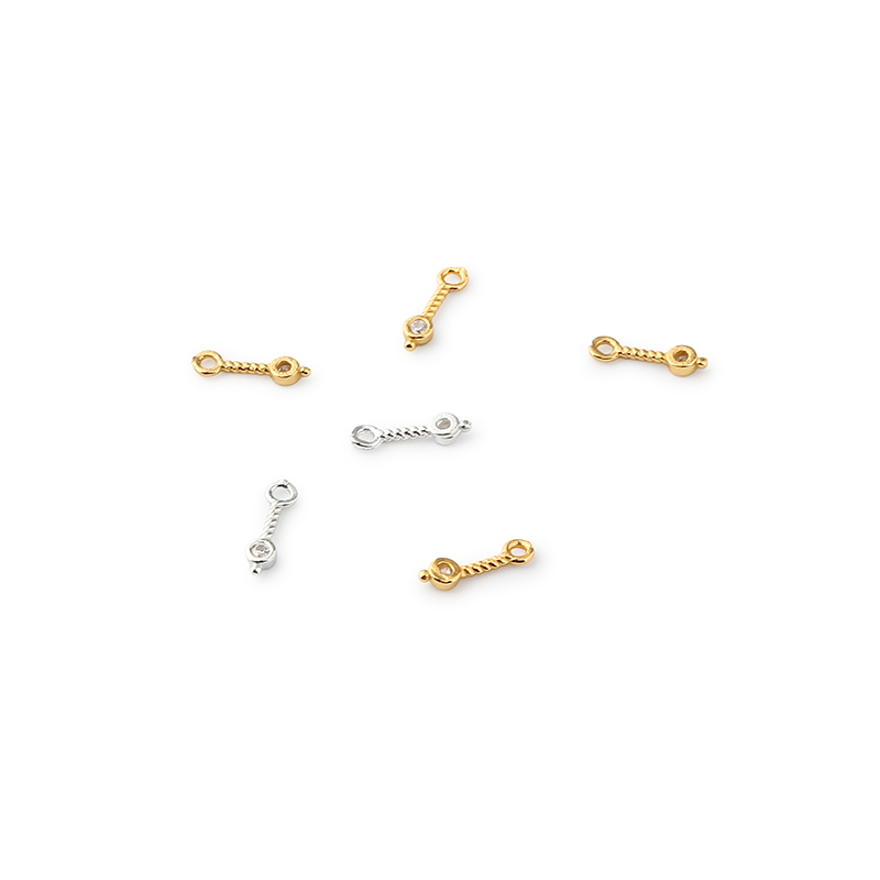 925 Sterling Silver Twisted Bar Charm With Cubic Zirconia