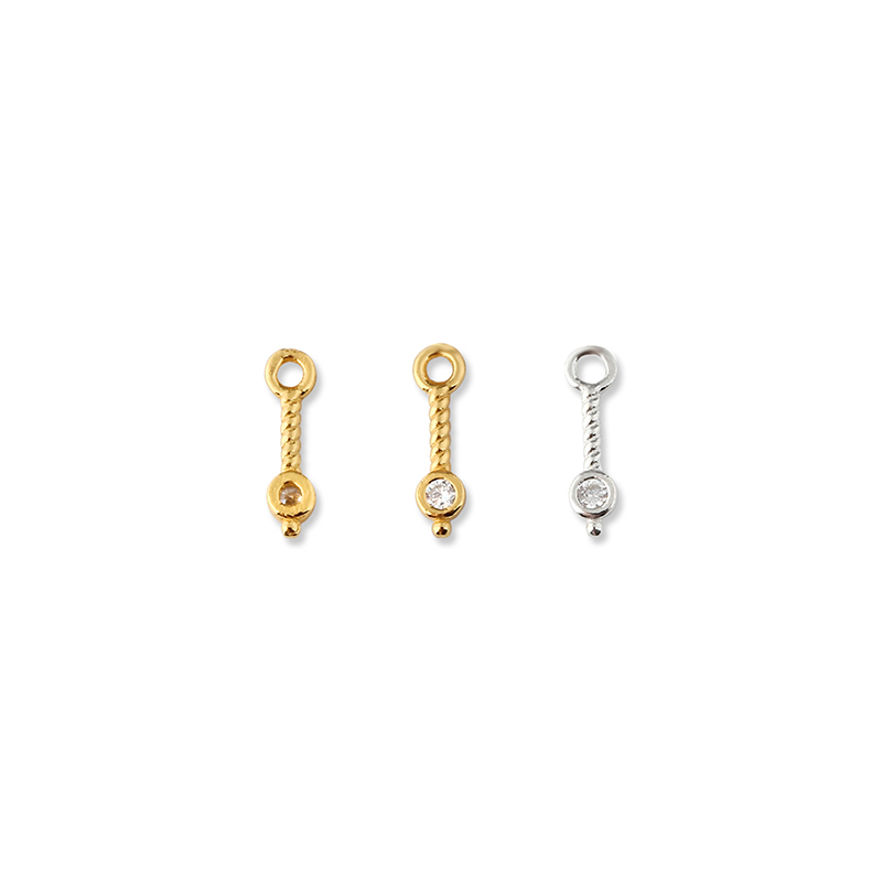 925 Sterling Silver Twisted Bar Charm With Cubic Zirconia