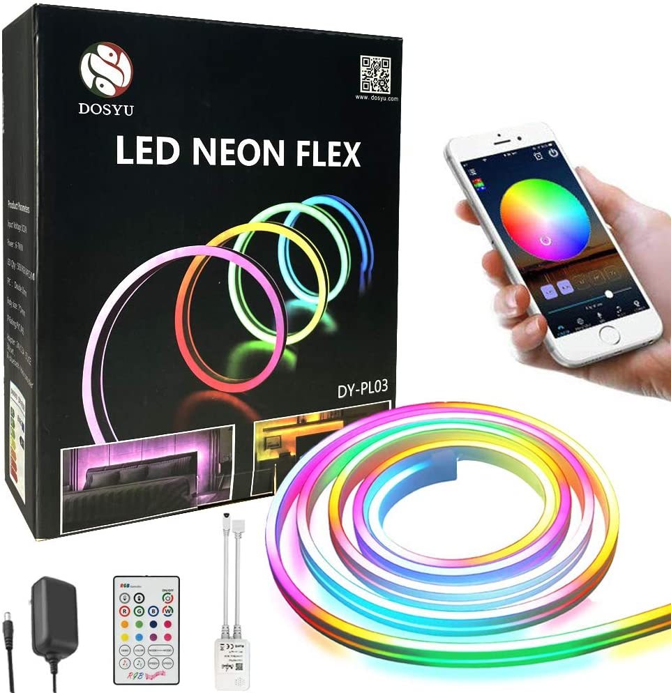 DOSYU 5m LED Strip Light Neon Flexible Bluetooth, IP65, RGB Strip Light con Control Remoto, Decoración Para el Hogar y al Aire Libre, Decoración DIY,DOSYU,