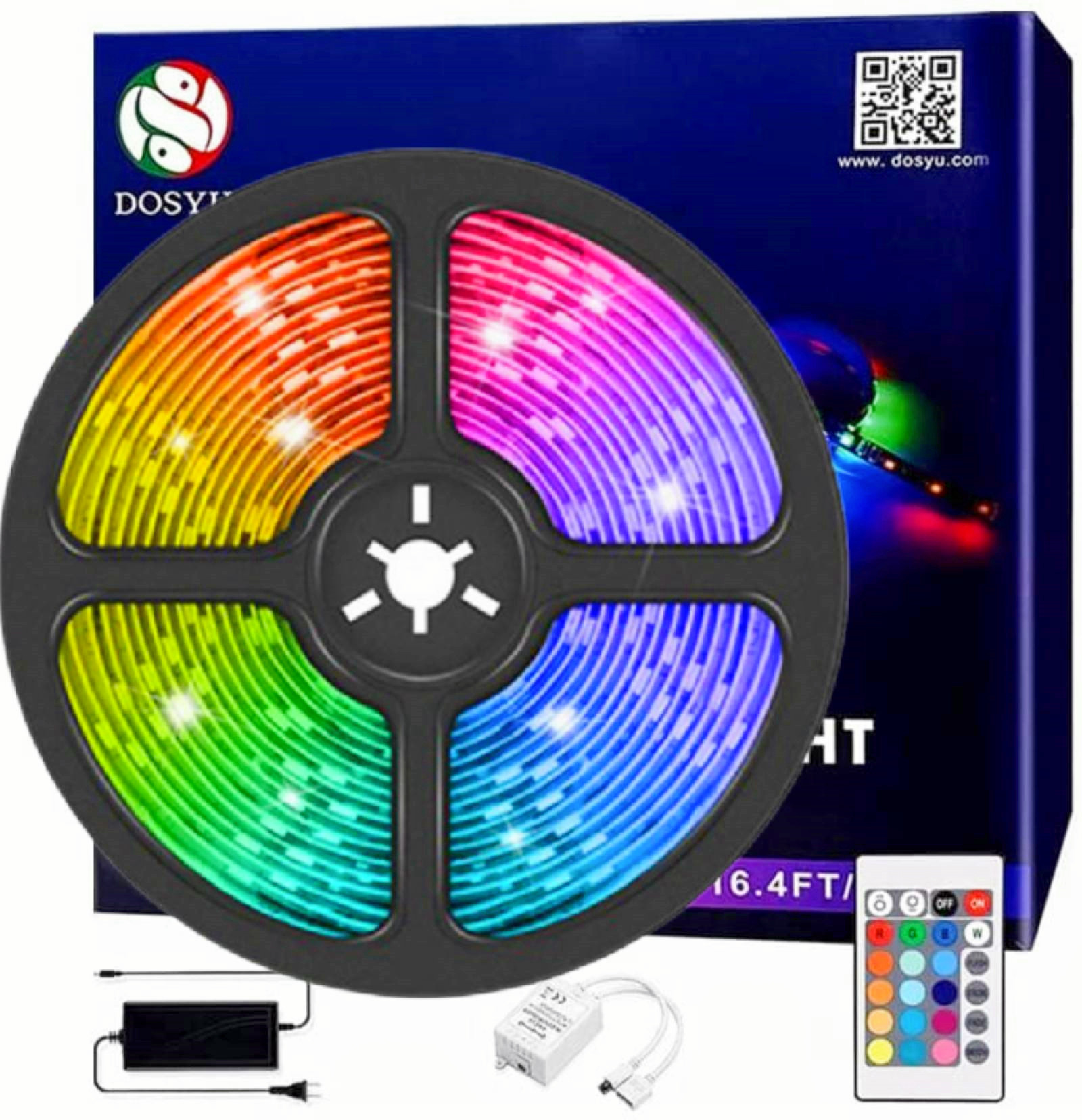 DOSYU 5M / 16.4F Strip Light, 3528 RGB LED Strip Light con Control Remoto Para TV, Fiesta, Hogar, Bricolaje, Navidad y Decoración de Halloween,DOSYU,