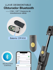 DOSYU Selfie Stick con Control Remoto Trípode de Teléfono Móvil 360 ° Rotación Selfie Stick Expandible Bluetooth (con Espejo),DOSYU,