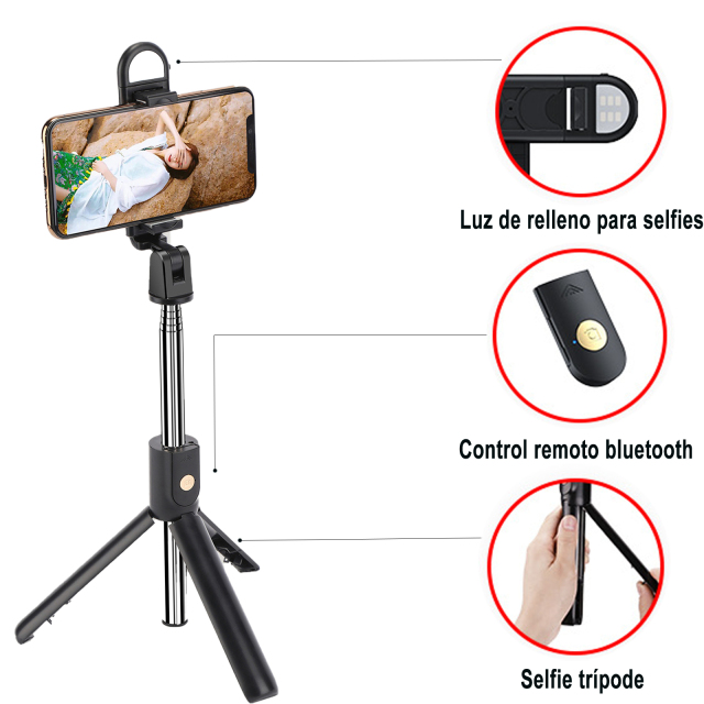 DOSYU Selfie Stick con Control Remoto Trípode de Teléfono Móvil 360 ° Rotación Selfie Stick Expandible Bluetooth (con Espejo),DOSYU,