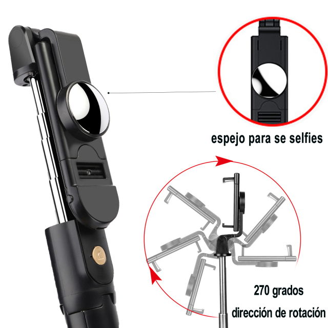 DOSYU Selfie Stick con Control Remoto Trípode de Teléfono Móvil 360 ° Rotación Selfie Stick Expandible Bluetooth (con Espejo),DOSYU,
