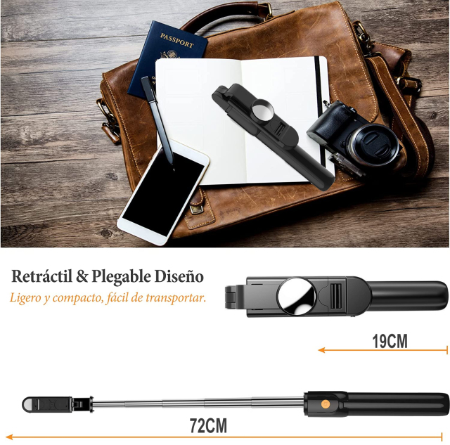 DOSYU Selfie Stick con Control Remoto Trípode de Teléfono Móvil 360 ° Rotación Selfie Stick Expandible Bluetooth (con Espejo),DOSYU,