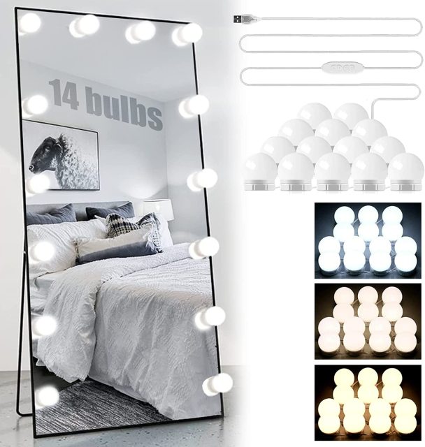 DOSYU LED 化妆灯，带14个灯泡和3种颜色模式，亮度可调，梳妆台灯,DOSYU,
