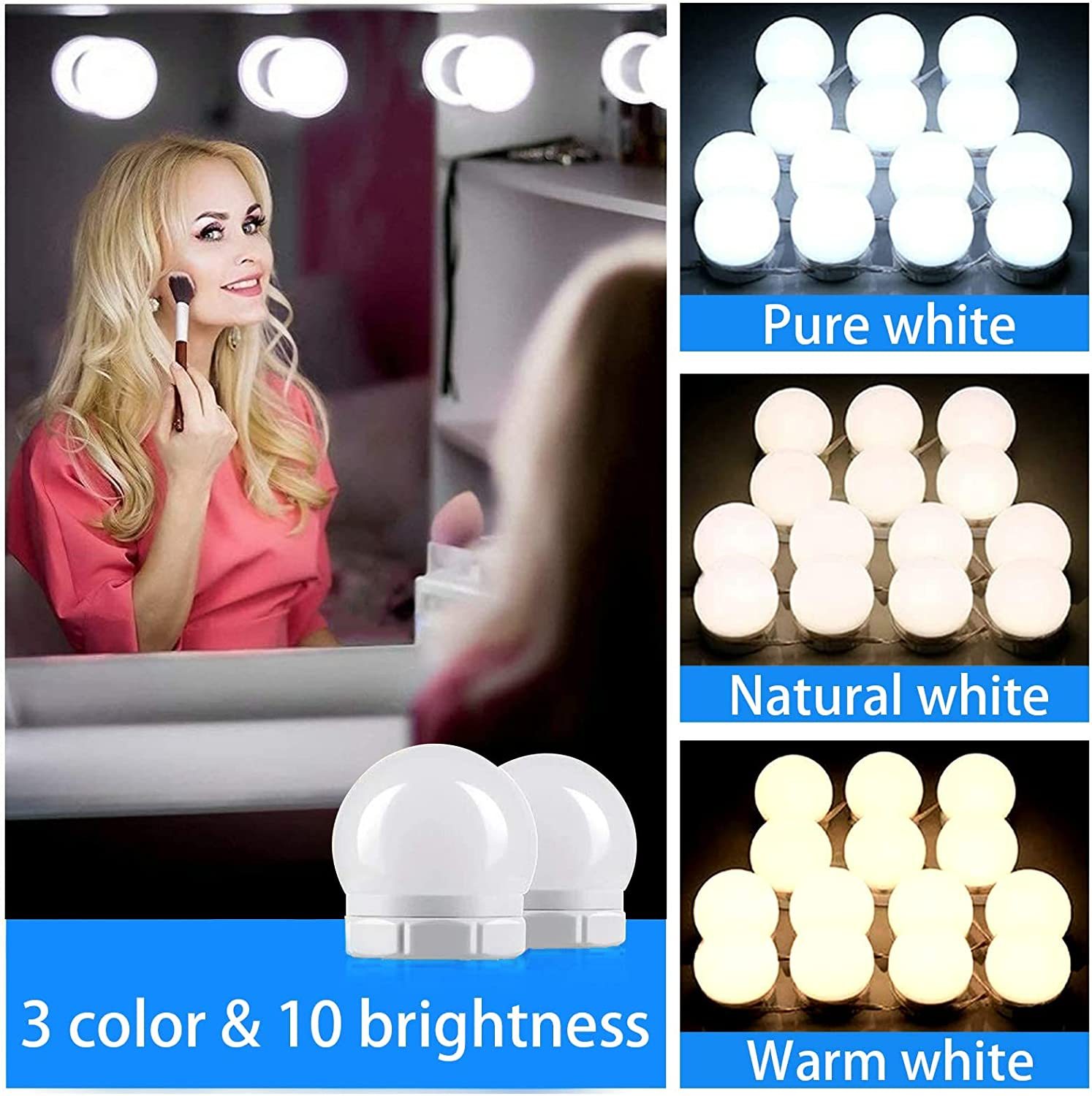 Luz de Maquillaje LED DOSYU con 14 Bombillas y 3 Modos de Color, Brillo Ajustable, Tocador,DOSYU,