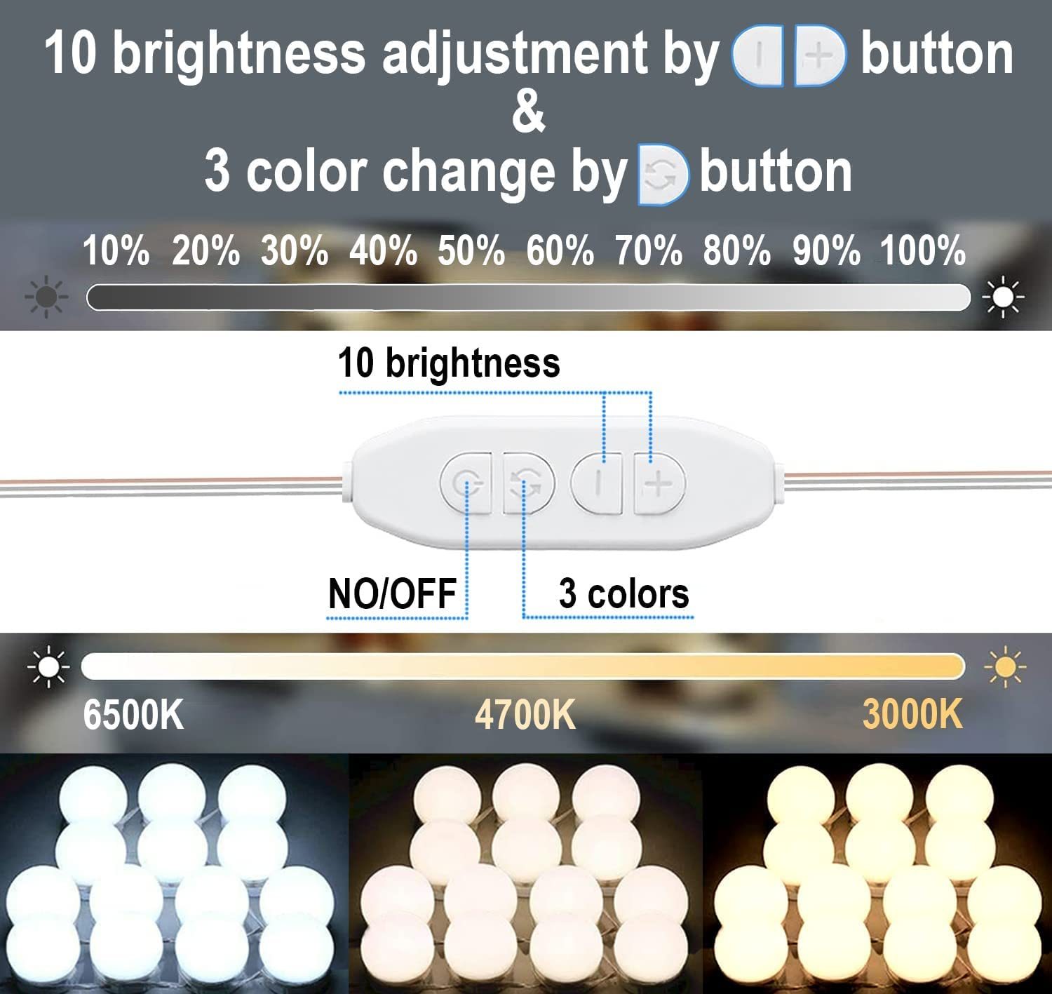 Luz de Maquillaje LED DOSYU con 14 Bombillas y 3 Modos de Color, Brillo Ajustable, Tocador,DOSYU,