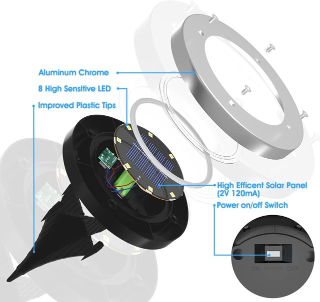 DOSYU 太阳能地灯,12 件装 8 个 LED 太阳能灯户外防水景观照明,DOSYU,
