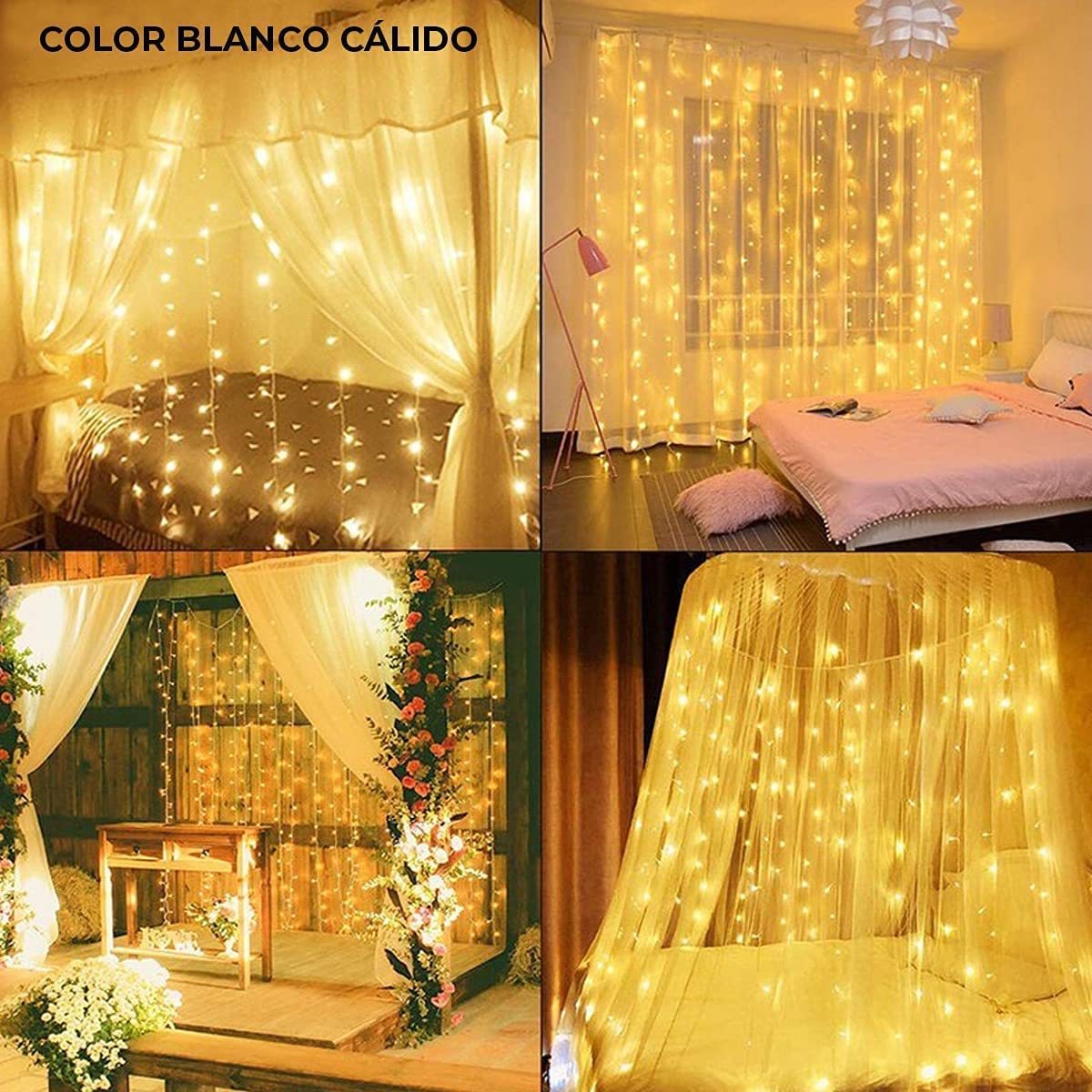 Luz de Cortina LED DOSYU con Gancho, 3Mx3M 300LEDS con Control Remoto 8 Modos, IP65 Impermeable, Dormitorio, Patio, Fiesta, Navidad,DOSYU,